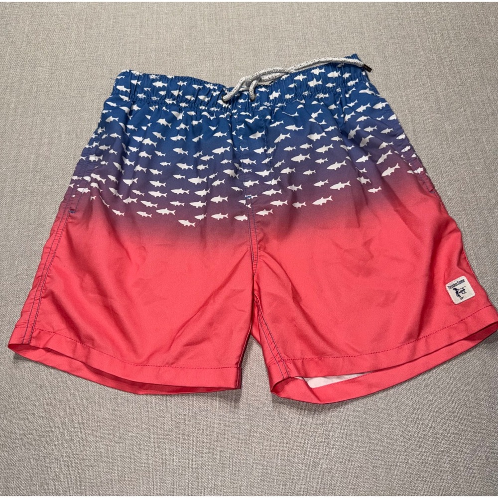 The Endless Summer Mens Shark Print Ombre Swim‎ Trunks Blue Red Medium